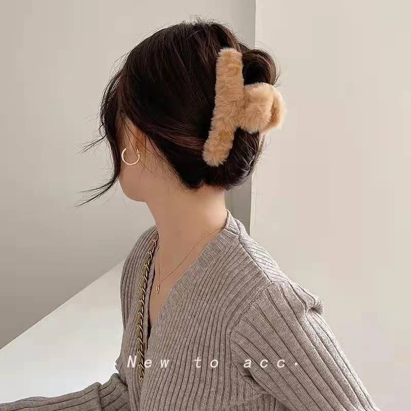 Jepit Rambut Bulu Salon Slim Bulu Halus Jedai Wanita Bahan Bulu Lembut Jepit Rambut Silang Gaya Korea