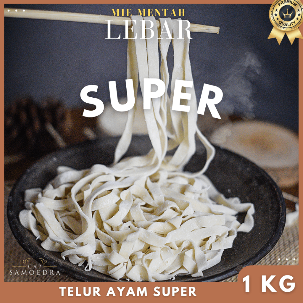 

Mie Mentah / Mie Basah Bentuk Lebar Telur Ayam Super 1 kg Cap Samoedra Cocok Untuk Mie Ayam, Mie Yamin, Mie Goreng, Dan lainnya