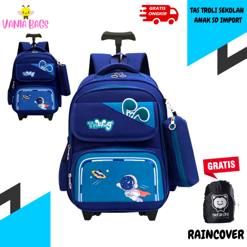 tas troli anak sekolah sd motif gambar astronot waterproof - tas koper anak laki laki sekolah sd low
