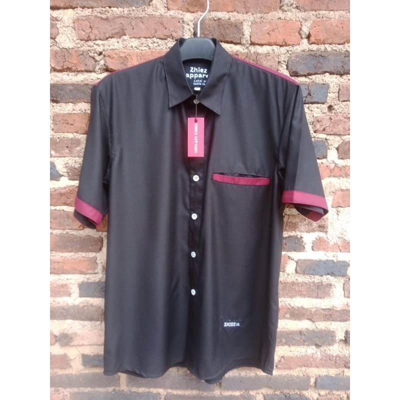 HEM PRIA DEWASA KEMEJA PRIA DEWASA BAJU PRIA DEWASA HITAM KOMBINASI MAROON