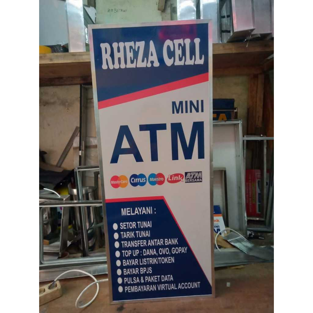 neon box akrilik mini ATM ukuran 30x70cm