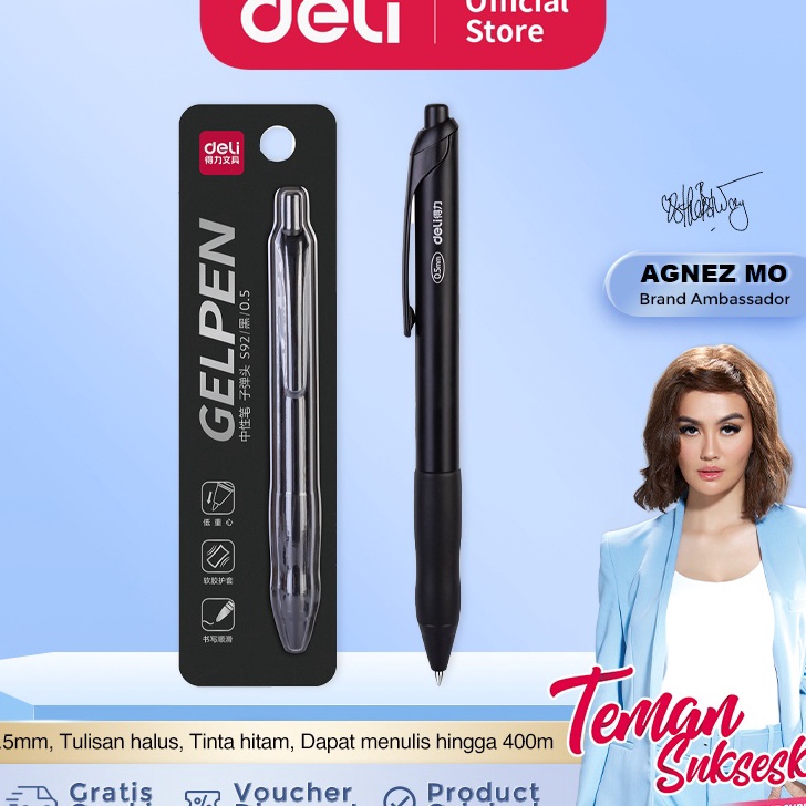 

Terlaris Deli Retractable Gel Pen / Pulpen Gel Cetek Premium 0.5mm Tinta Hitam Nyaman Digenggam S92