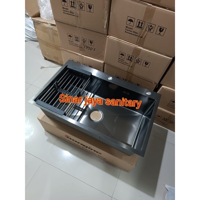 Kitchen sink hitam 8050 stainless / Kitchen sink satu lobang 8050 black