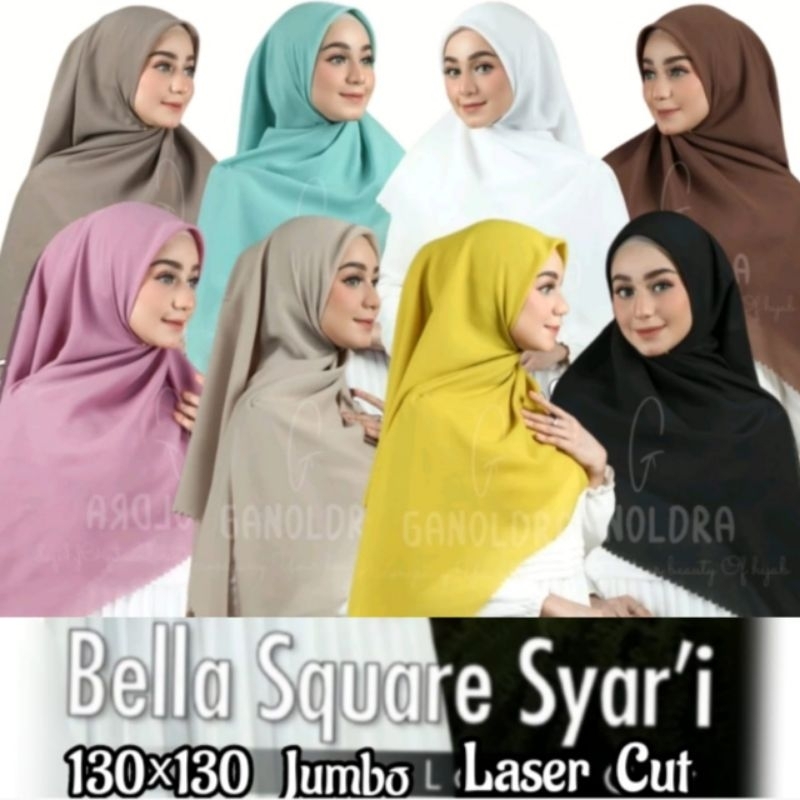 Hijab Syar'i Kerudung Segi Empat Jumbo Azara Bella Square Laser Cut 130×130