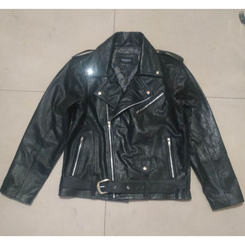 Leather Jaket asli kulit domba Model Ramones kondisi second