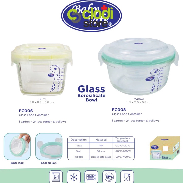 Promo Baby Safe Glass Food Container FC006 Glass Food Container MPASI Tempat Mpasi Kaca Wadah Mpasi 