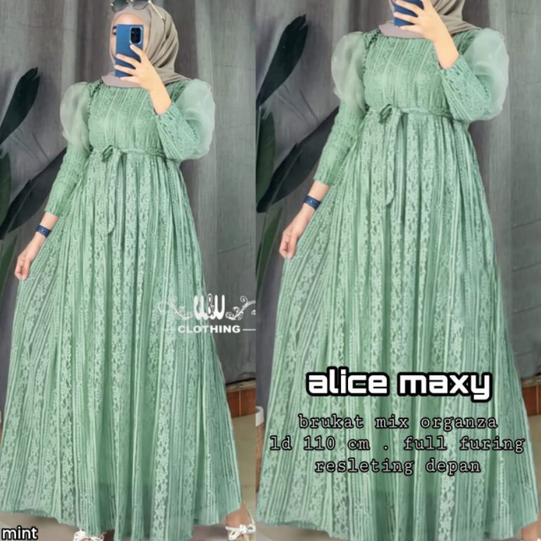 Yang terbaru Alice maxy Gamis Brukat Jumbo LD 110 140 Baju Kondangan Wanita Kekinian Mix Organza Bus