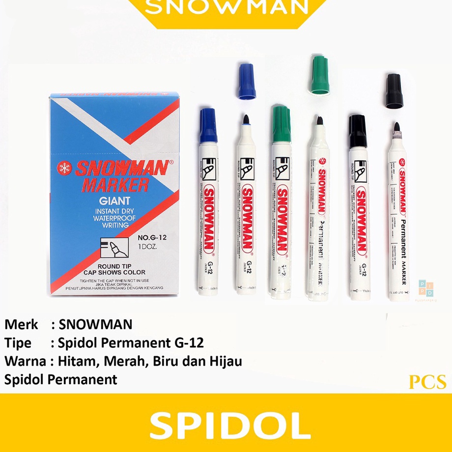 

Diskon Promo SNOWMAN - Spidol Marker Permanent G-12 Warna - Pcs