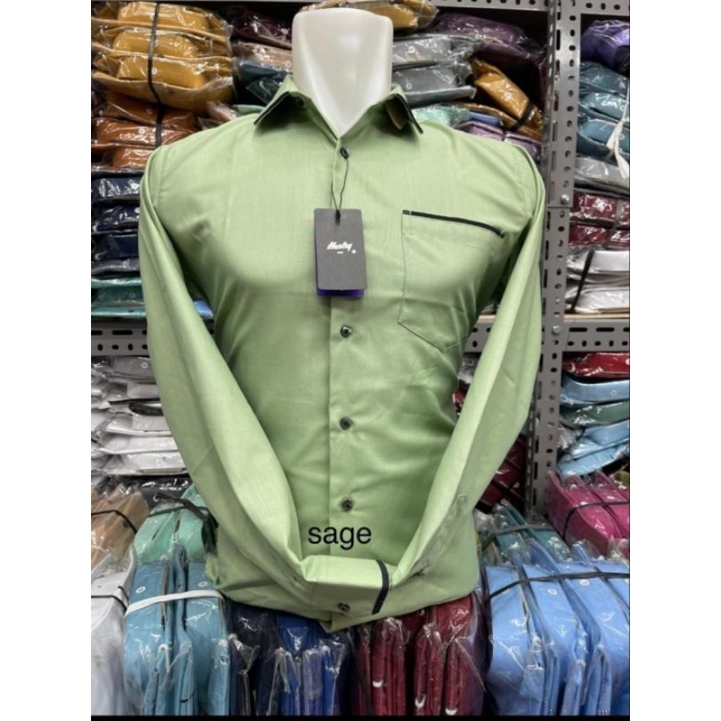 kemeja Harley lengan panjang Warna Sage green Kemeja Harley list Kemeja pria polos lengan panjang