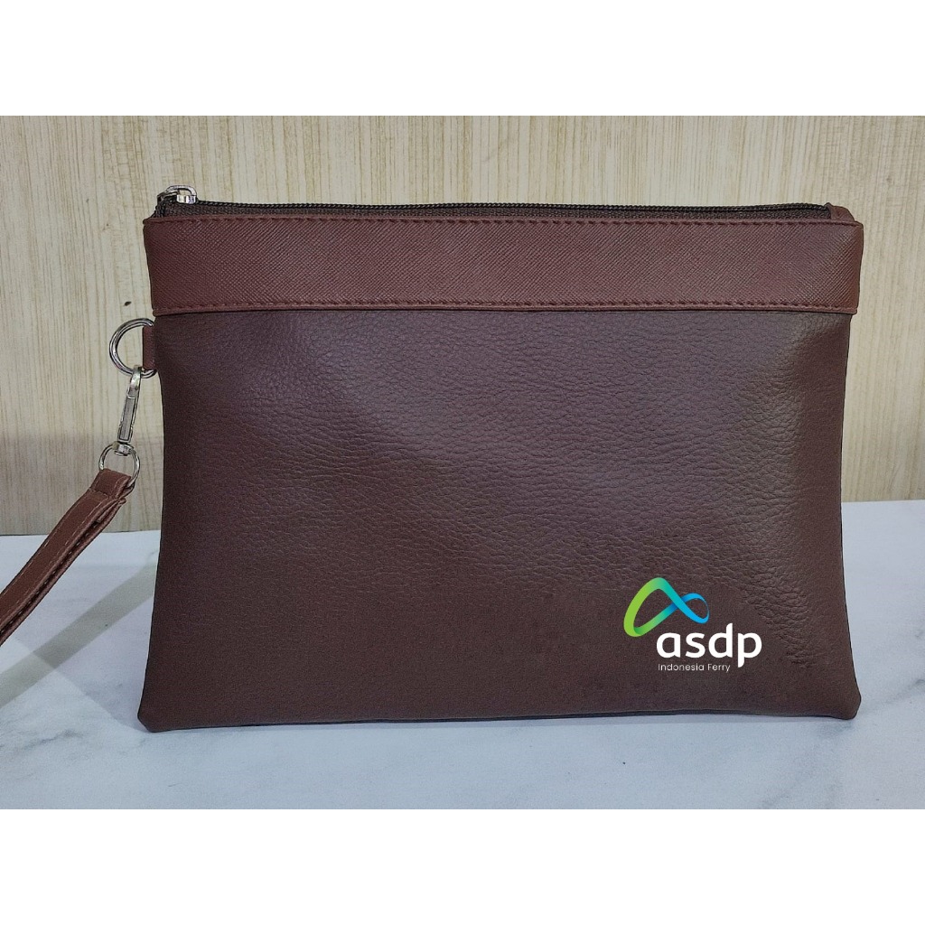 Handbag V2 Full Coklat Motif Logo ASDP Indonesia Ferry / Dompet Kulit Premium / Tas Tangan Custom Pr