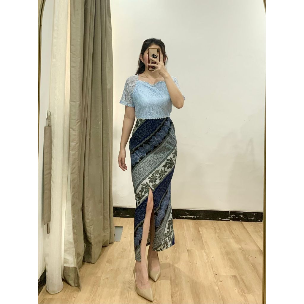 RB2 [ FEODORA ] DRESS BATIK BIRU / alena dress kebaya wanita / kebaya model terbaru / kebaya wisuda