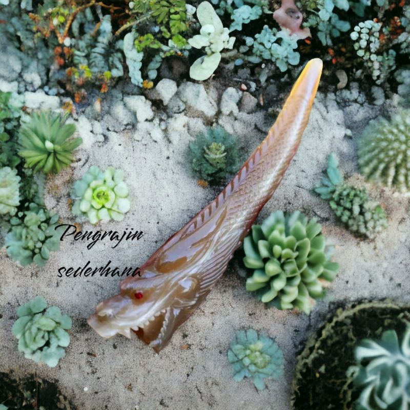 once pipa tanduk sapi ukir naga timbul panjang 12 cm