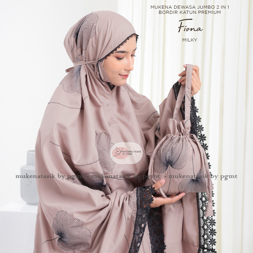 MUKENA TASIK - MUKENA DEWASA JUMBO 2IN1 BORDIR KATUN PREMIUM FIONA
