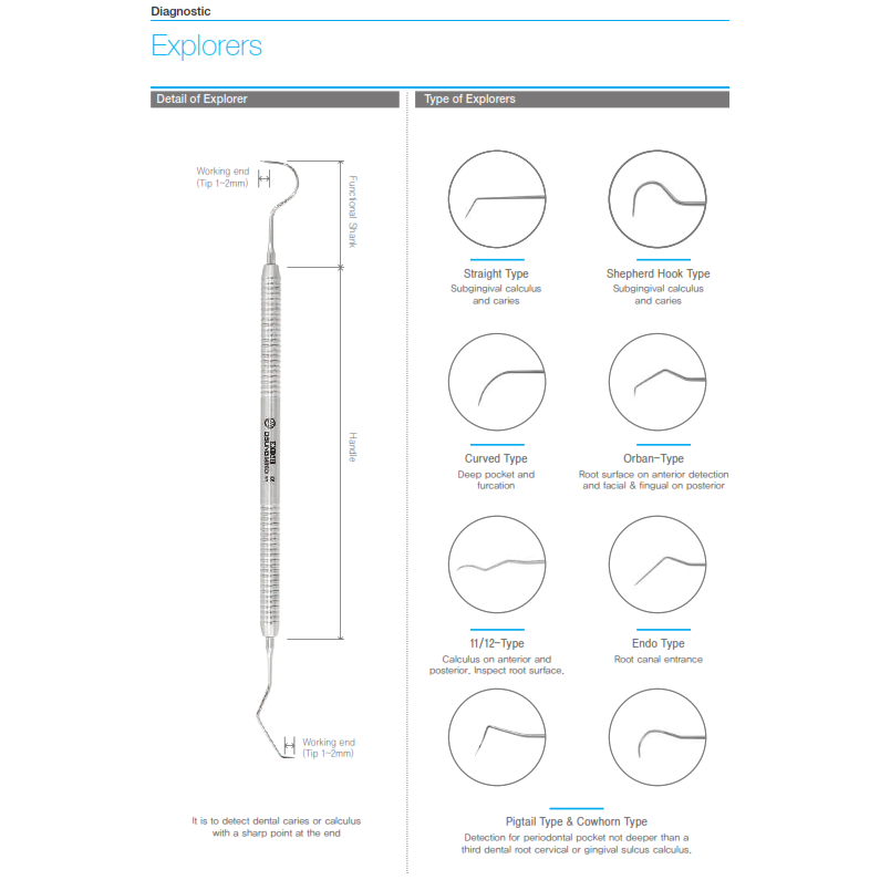 Osung Dental Sonde Explorer Metal Handle Double Ended Original