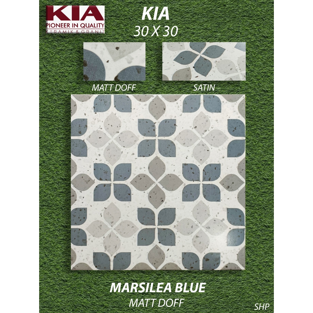 Keramik Lantai Kamar Mandi 30X30 Doff KIA Marsilea Blue KW1 Pekanbaru Riau