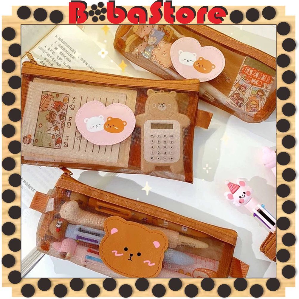 

⭐Bobastore⭐ Tempat Pensil Zipper Jariing Coklat Motif Beruang Dompet Pensil Coklat Lucu Motif Bear Tempat Makeup Teddy Brown Model Jaring Transparan dan Multicolour Cute S093