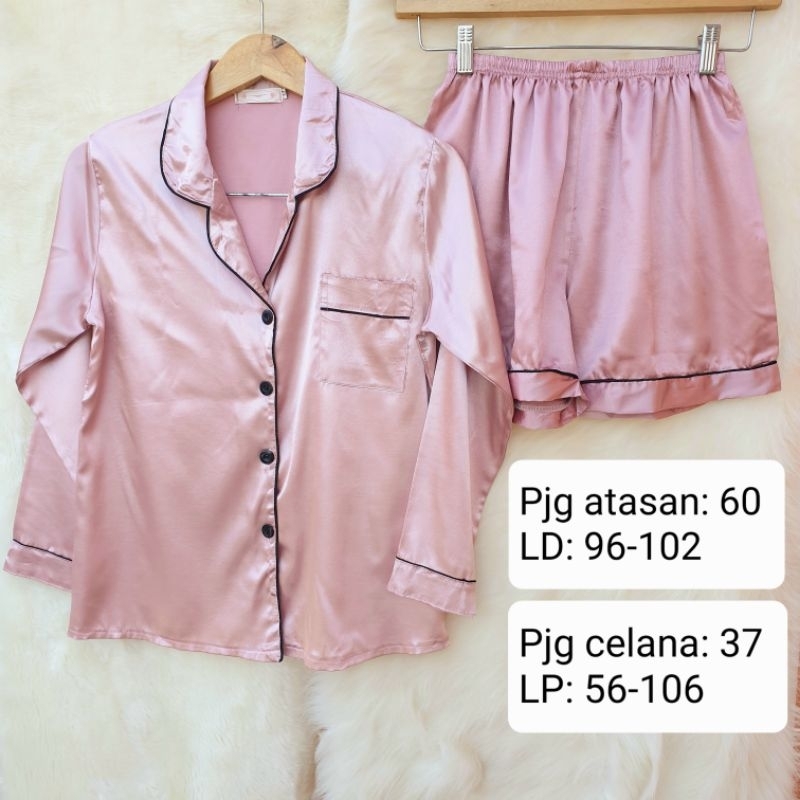 Setelan Piyama Baju Tidur Pendek Kemeja Wanita Satin
