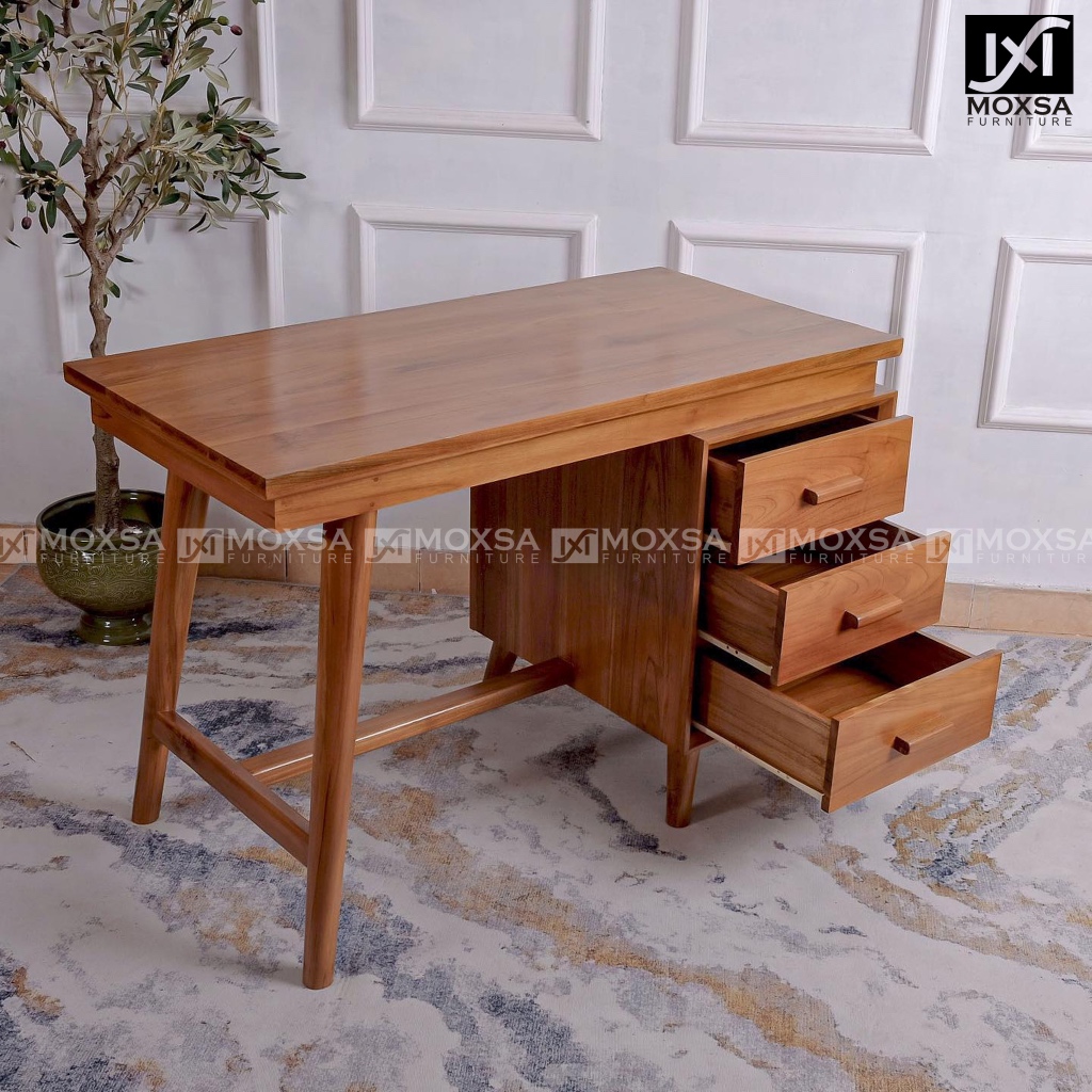 Meja Kerja Laci Kayu Jati Minimalis