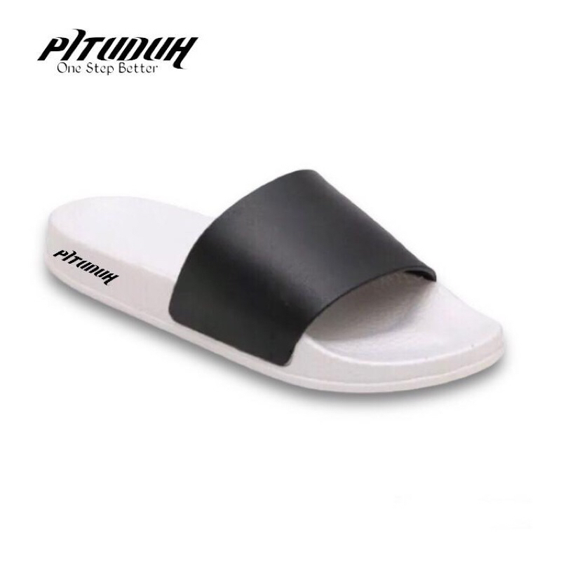 sandal pituduh original slop slide on polos putih hitam kuat tanpa lem
