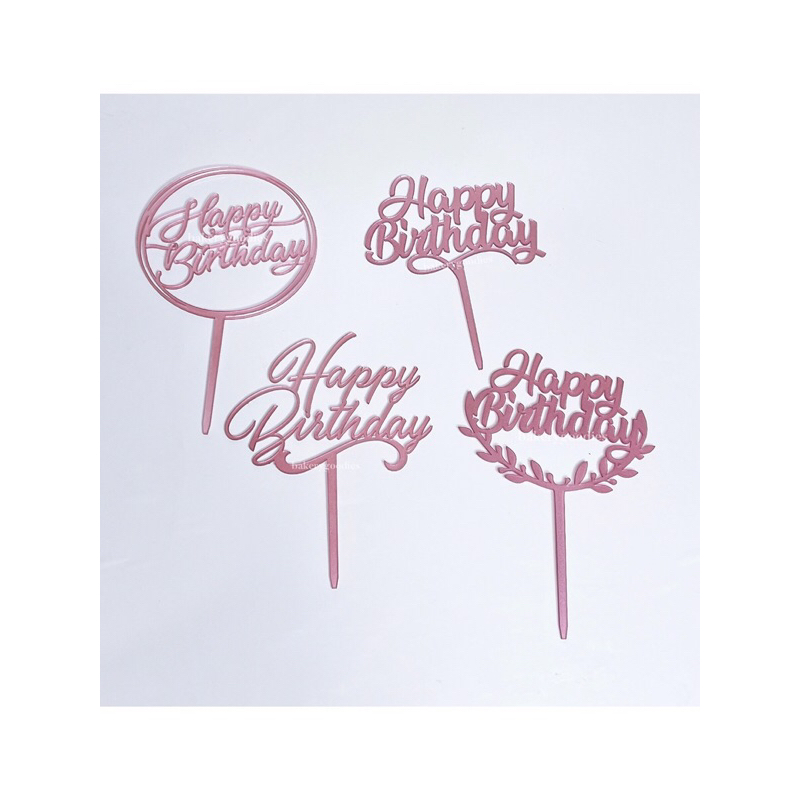 

Cake topper tusukan kue selamat ulang tahun happy birthday acrylic akrilik warna pink merah muda size M