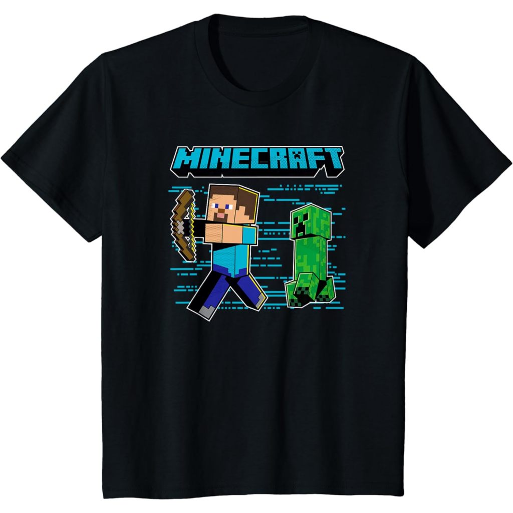 Baju kaos anak Minecraft Steve & Creeper Run Run Run T-Shirt