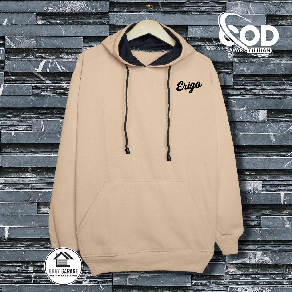 Sweater Hoodie Pria Distro Original ERIGO Warna Cream Bahan Tebal Premium Branded Keren Terbaru Jack