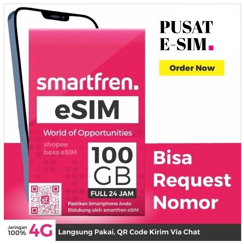 Esim Smartfren Unlimited Nonstop Promo 100 Gb Full 24 Jam (Gratis Ongkir)S