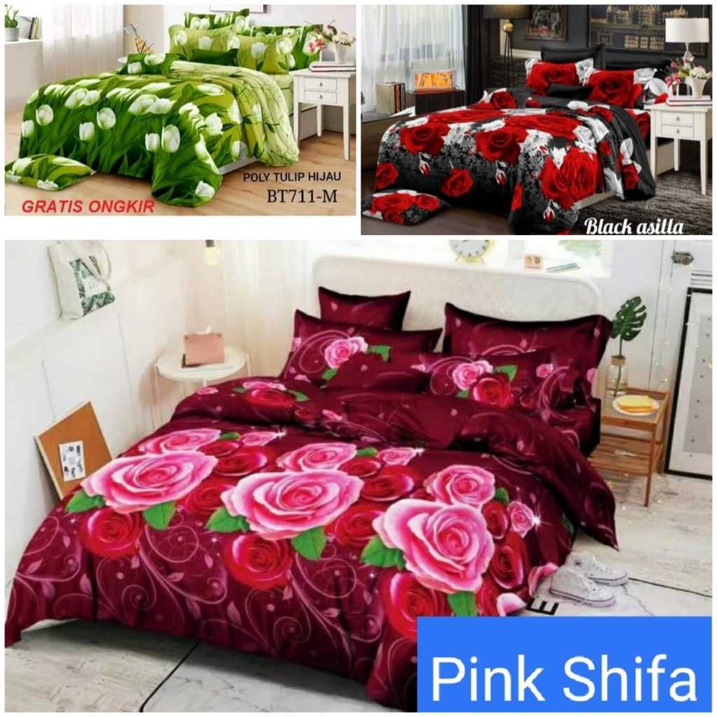 SEPRAI BAHAN BONITA MOTIF BUNGA UKURAN JUMBO 180X200 LENGKAP SARUNG BANTAL GULING ADEM TIDAK LUNTUR
