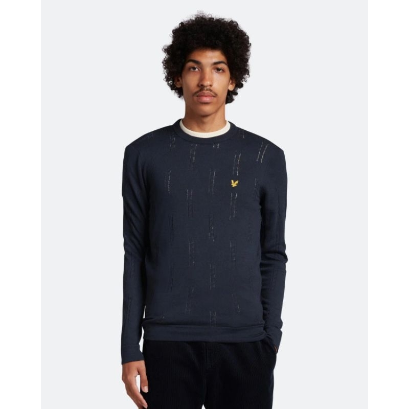 Lyle and Scott Dot Cable Crewneck Dark Navy Original