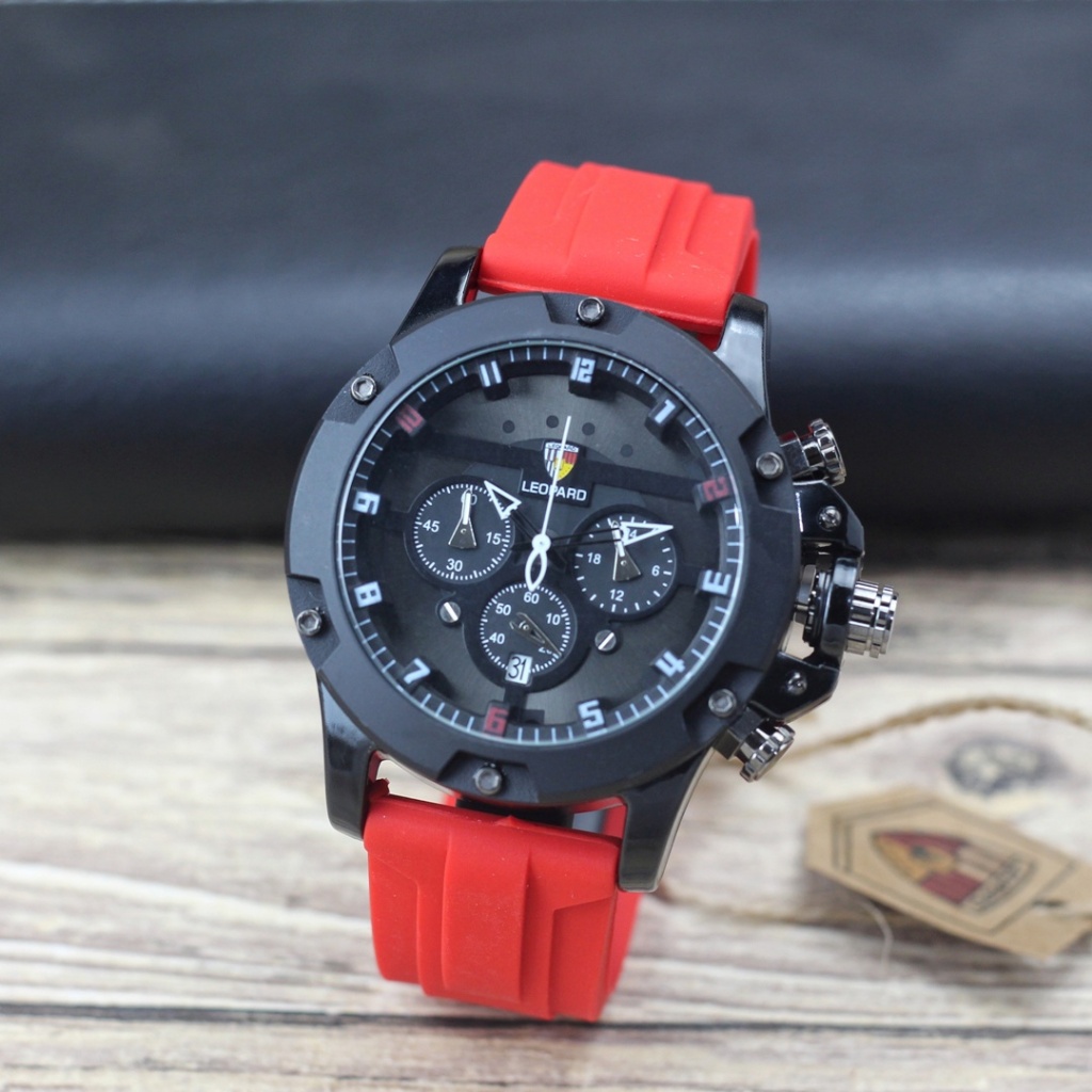 Jam tangan Pria Leopard 8804MC tali rubber silicon sport tanggal chrono aktif original