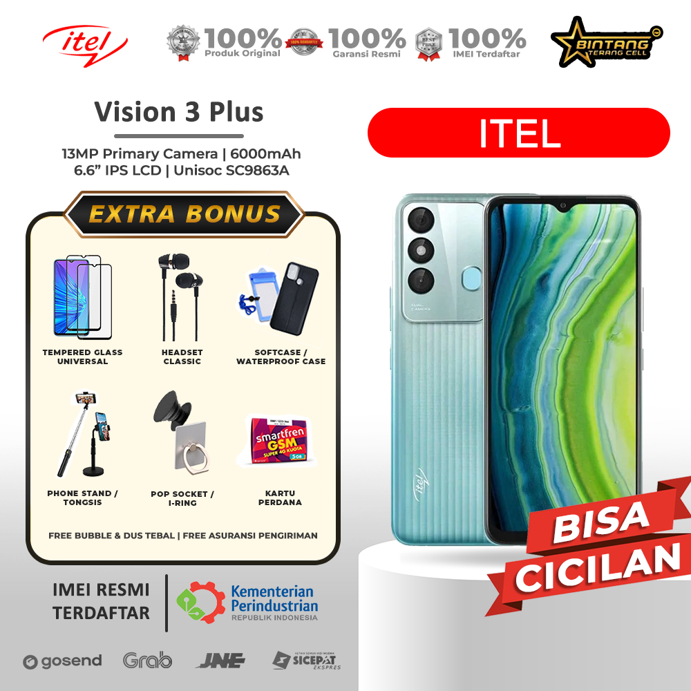 itel vision 3 plus VISION 3 PLUS ram 4Gb extended 3Gb up to 7/64Gb Garansi Resmi