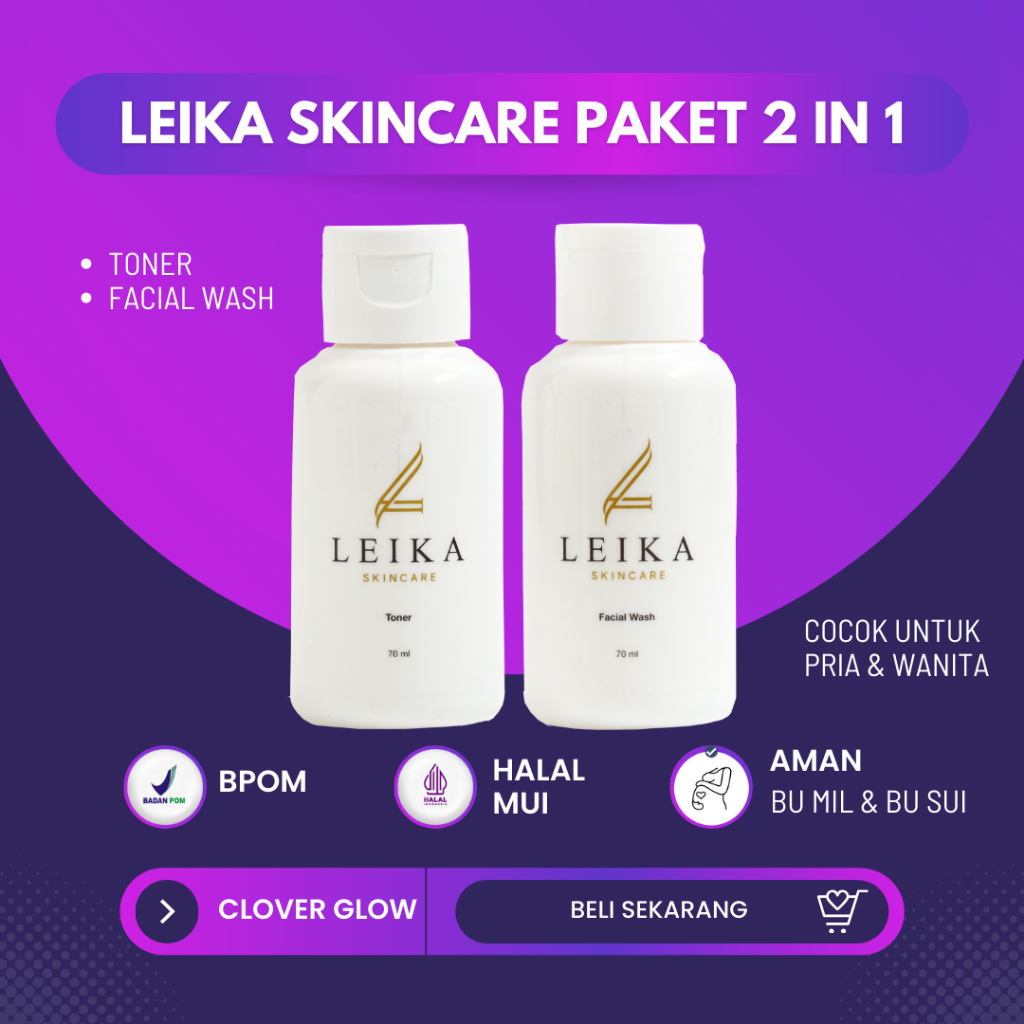 Leika Skincare BPOM Halal MUI Paket 2 in 1 Toner dan Facial Wash