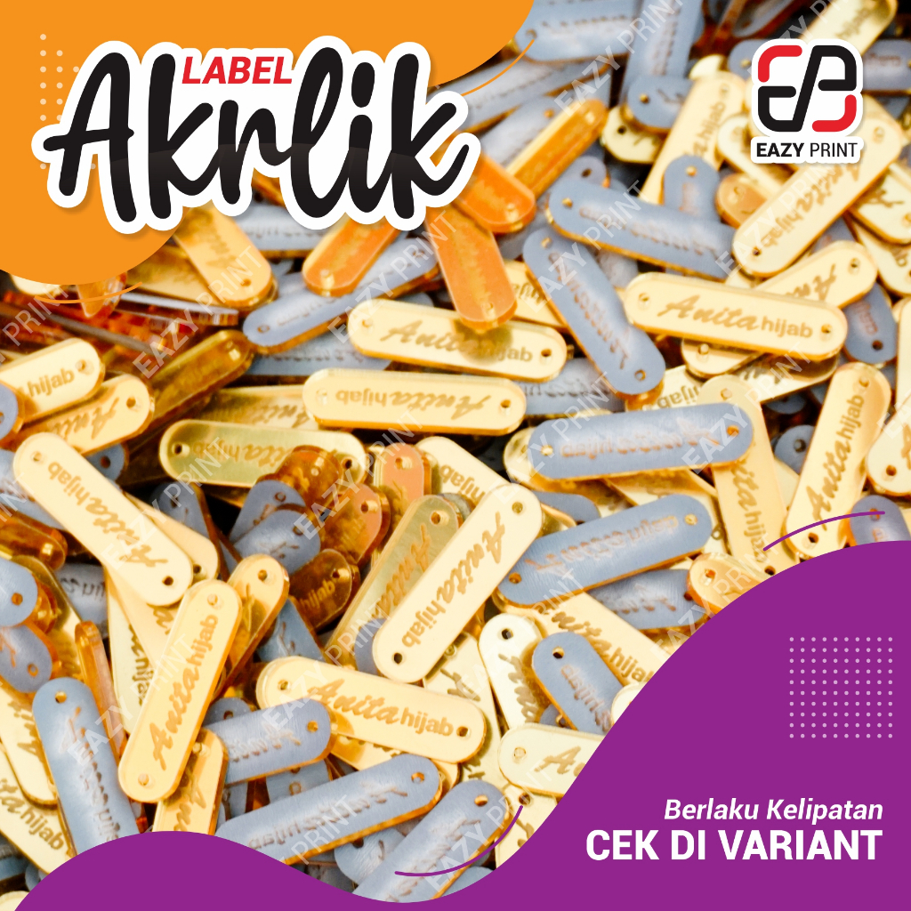 

Label Akrilik Hijab Brand Souvenir Custom Gold Rose Gold Silver Clear Acylic Minimal 100 pcs