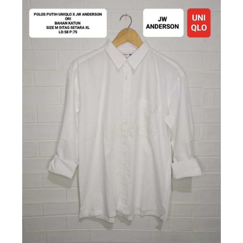 KEMEJA PUTIH UNIQLO X JW ANDERSON ORI SIZE XXL ON TAG L LD 62 CM BAHAN KATUN COLLAB