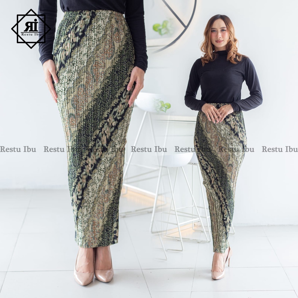 real pict.. rok plisket panjang motif batik bawahan baju kebaya wanita dewasa // rok span seragaman 