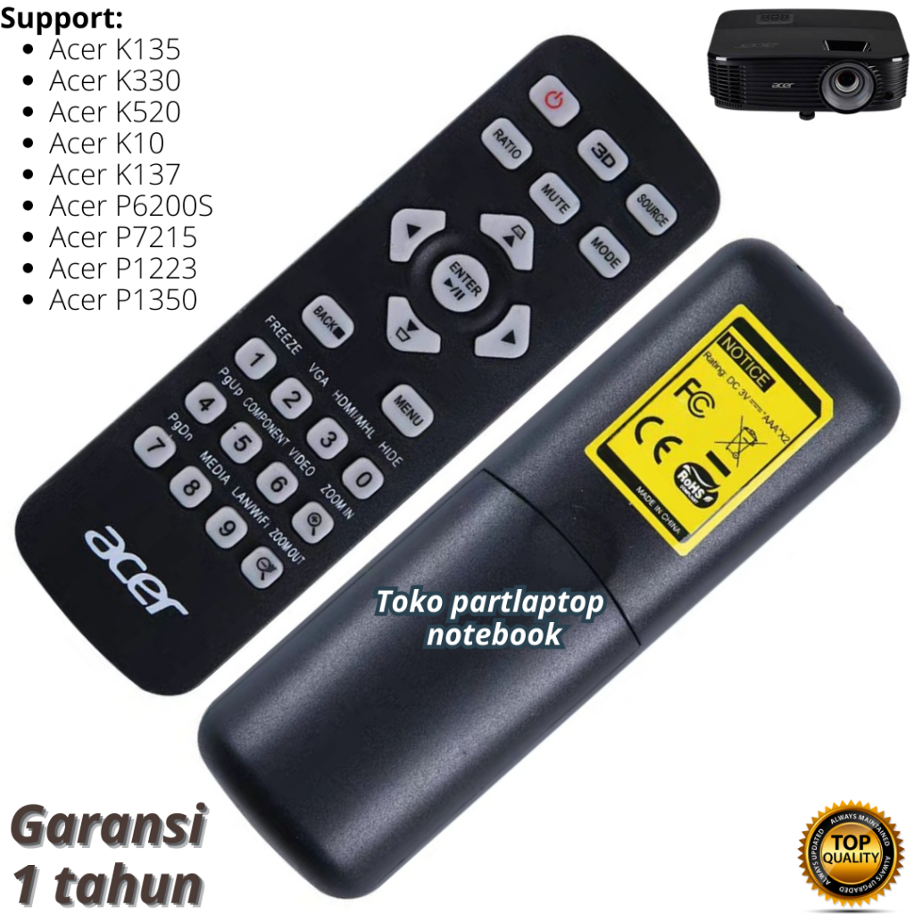 Remote kontrol proyektor Acer K135 K330 K520 K10 K137 P6200S P7215 P1223 projector remote control