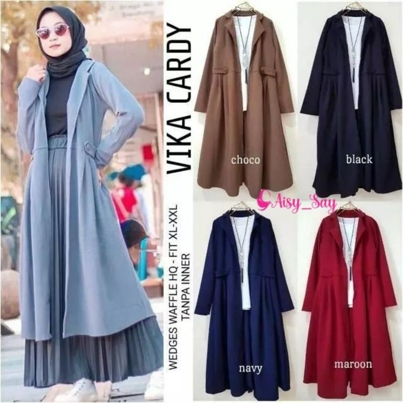 Vika Cardy Bahan Wedges Waffle Premium Tebal-Cardigan Korean Style-Cardigan Polos Lengan Panjang Wan