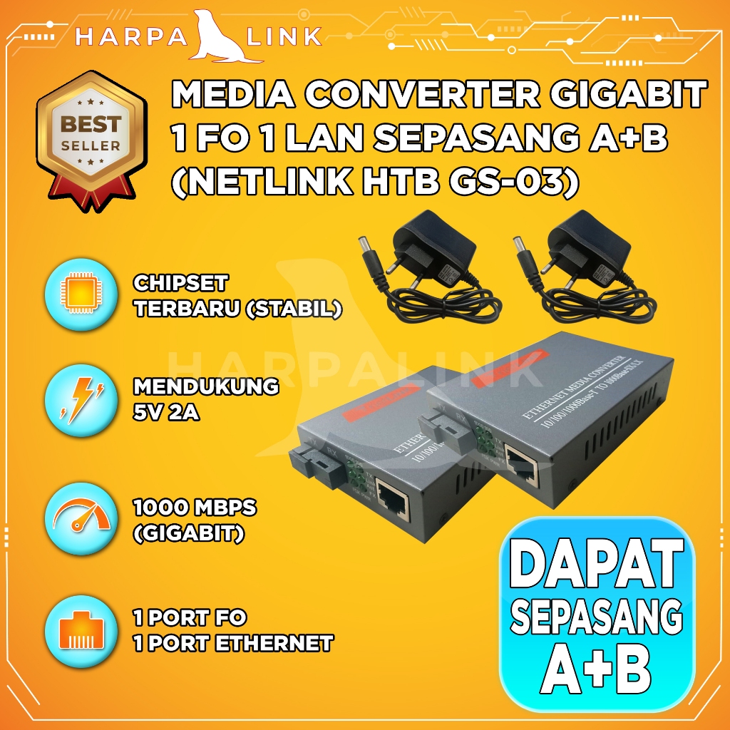HTB-GS-03 Gigabit Netlink HTB GS 03 Sepasang A+B / Fiber Optic Media Converter HTB-GS-03 A & B