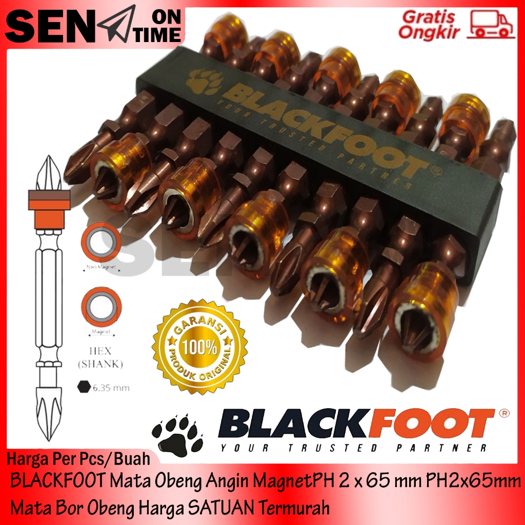 Mata Bor Obeng Angin Magnet BLACKFOOT PH2x65mm ketok tajam tumpul magnetic holder drei gipsum gypsum