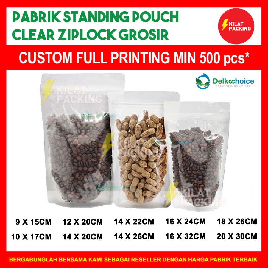 Standing Pouch Clear Ziplock Plastik Klip Kemasan Makanan Standing Pouch Transparan