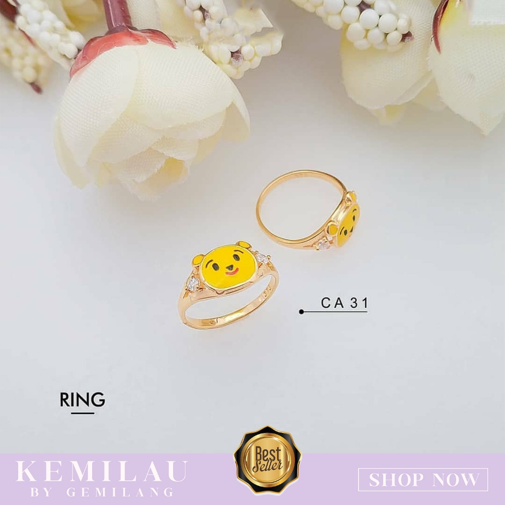 CINCIN ANAK EMAS ASLI KARAKTER POOH LUCU 8K ATAU 375 DAN 6K ATAU 300 TERMURAH KODE CAP 31 KEMILAU FA