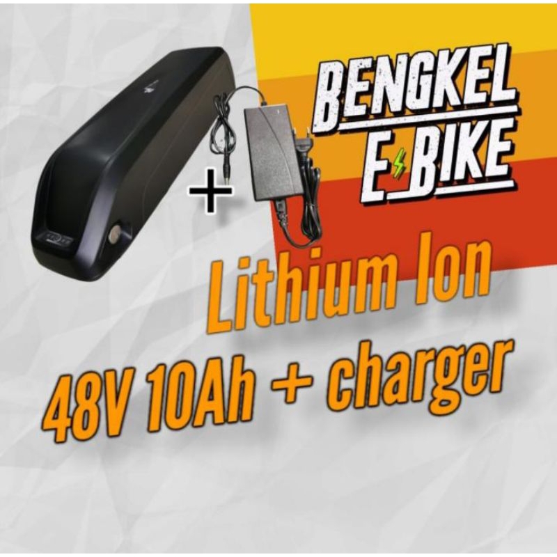 Battery Case Ebike 48V 10Ah Sepeda Listrik Lithium + Charger