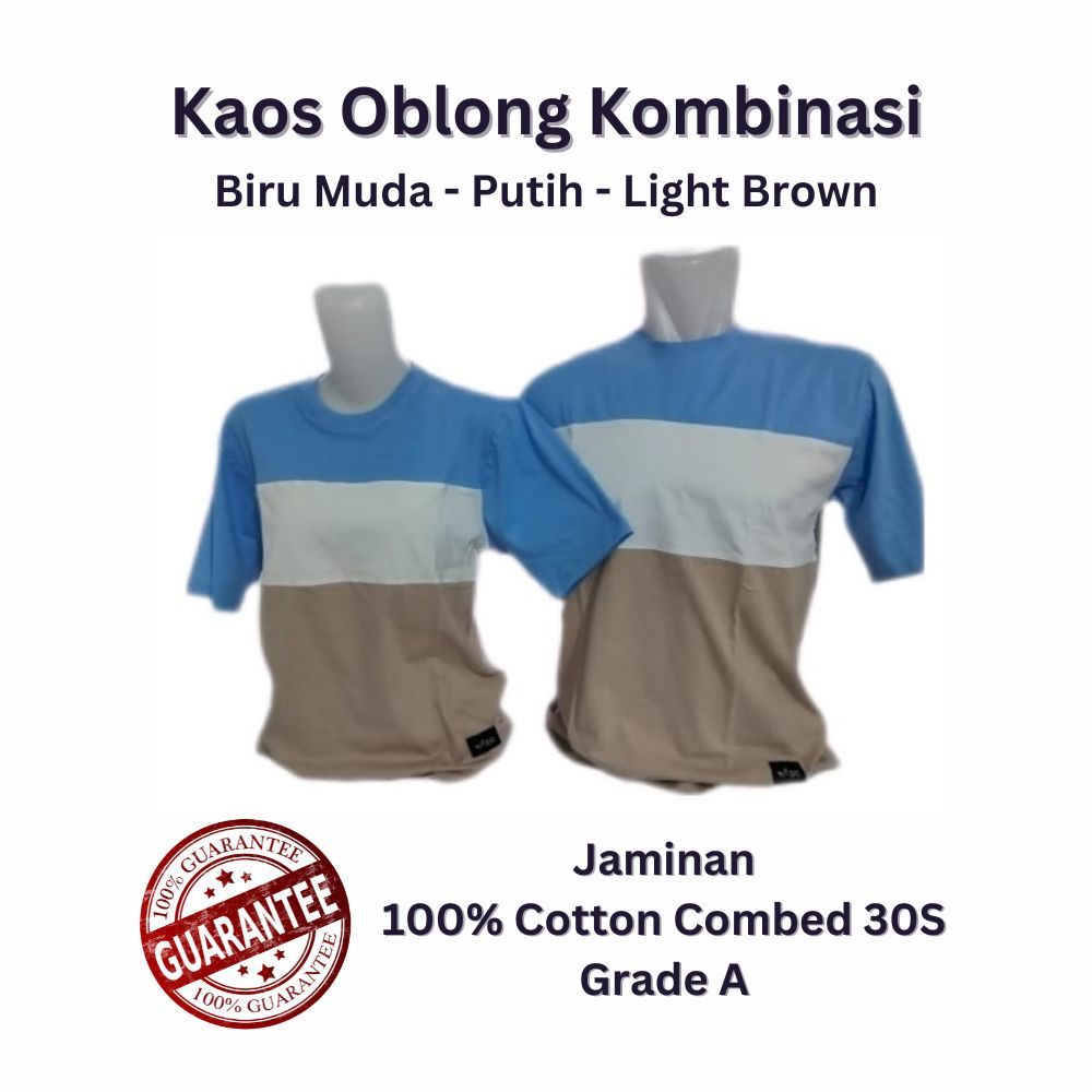 Kaos Oblong Pria Wanita Katun Warna Biru Muda Putih Light Brown