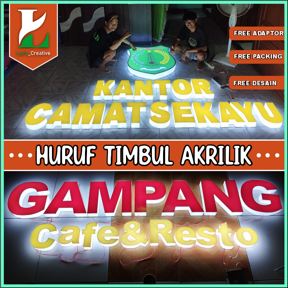 Huruf Timbul 3D Akrilik + Lampu Led Nyala Outdor