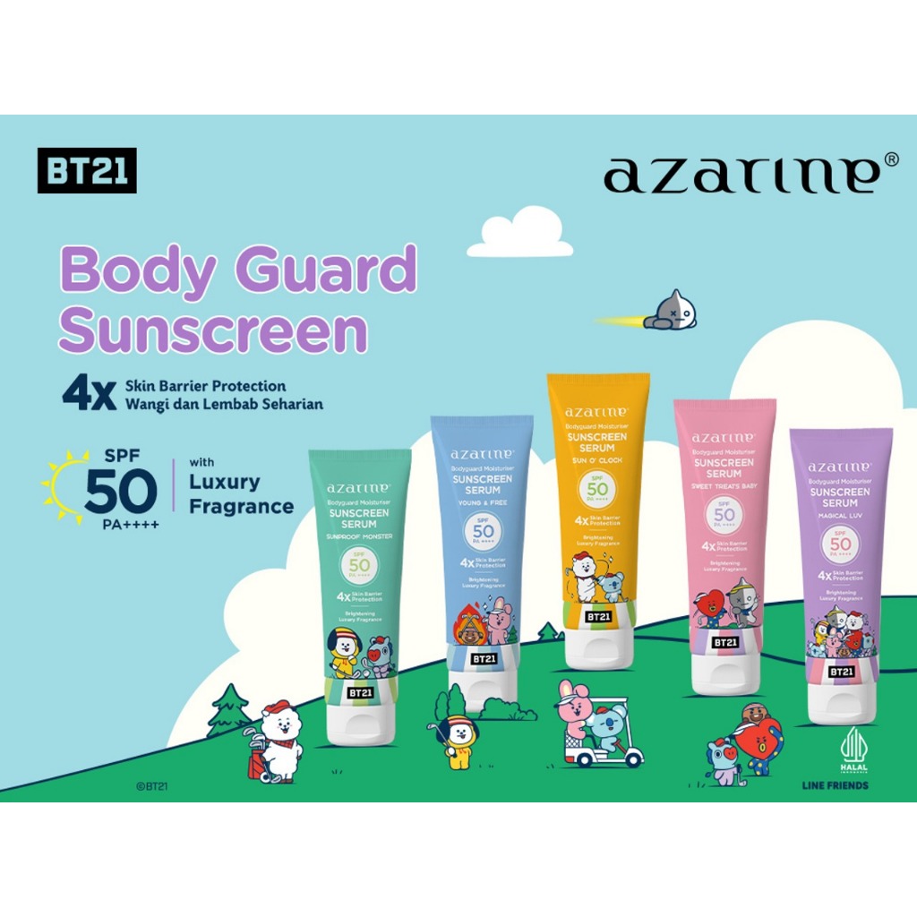 AZARINE x BT21 Body Guard Moisturizer Sunscreen Serum SPF 50 PA++++ | Sunblock Sun Screen Body Lotio