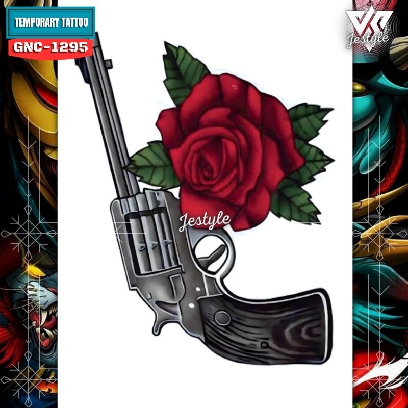 [GNC-1295] Tato Temporer Temporary Tattoo Pistol bunga mawar