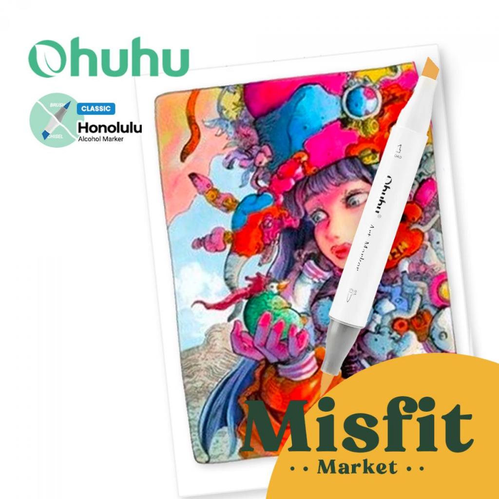 

OHUHU Honolulu B 104+1 Colors Dual Tip Brush & Fine Alcohol Art Markers Spidol Kuas Warna