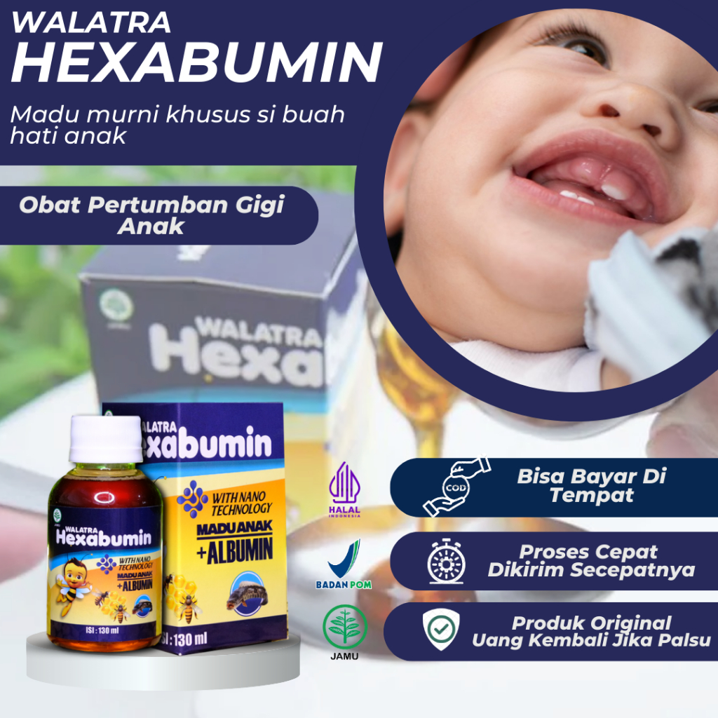 Hexabumin Madu Anak - Obat Mempercepat Pertumbuhan Gigi Anak, Gigi Ompong Keropos, Vitamin Pertumbuh