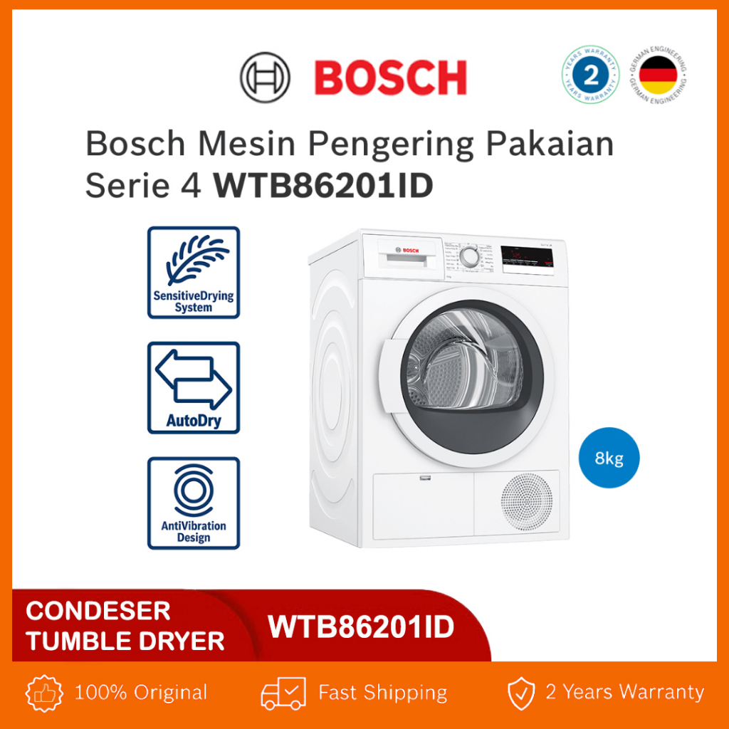 [KOMBO HEMAT] Bosch Mesin Cuci Bukaan Depan WGG454A0ID Serie 6 + Mesin Pengering Pakaian / Condenser Tumble Dryer WTB86201ID