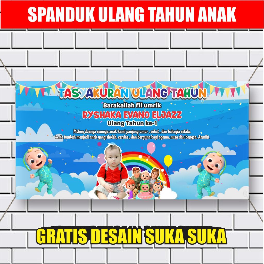 SPANDUK ULANG TAHUN ANAK TEMA COCOMELON/DORAEMON DLL./BANNER ULTAH ANAK/BACKDROP ULANG TAHUN ANAK